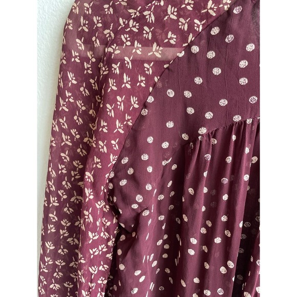 Isabel Marant Etoile Presley Printed Blouse Floral Dot Print Burgundy‎ Size 38 - Picture 7 of 10
